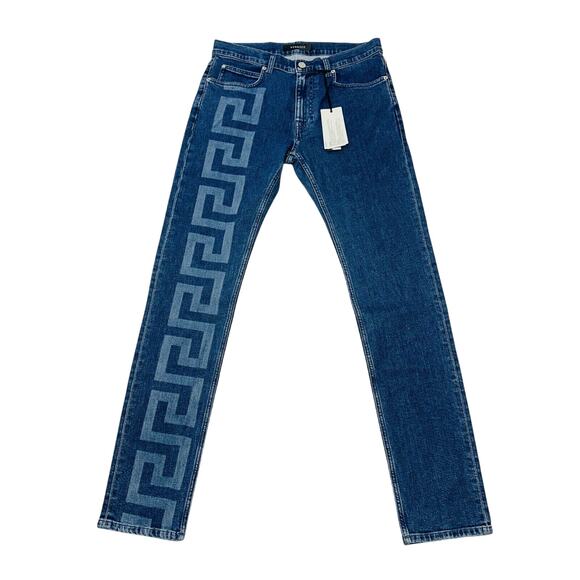 NWT Versace Men’s Size 35 Greca Jeans Blue Stone Wash Straight Leg $850 - Picture 1 of 12